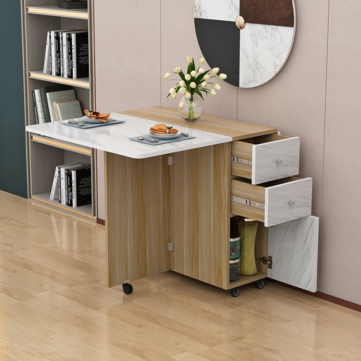 Manufactured Wood Mid-Century Modern Table Rectangle Wood Top Table with Drop Leaf