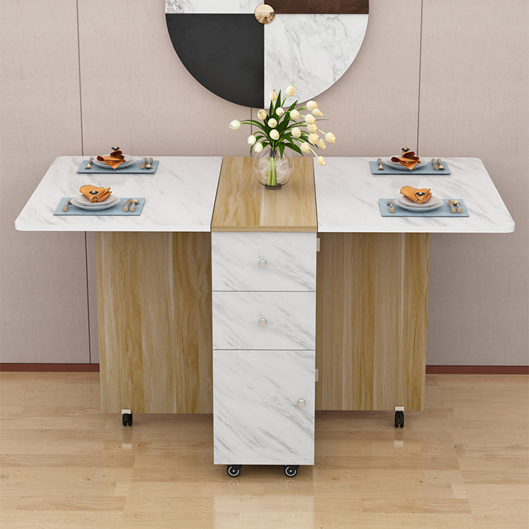 Manufactured Wood Mid-Century Modern Table Rectangle Wood Top Table with Drop Leaf