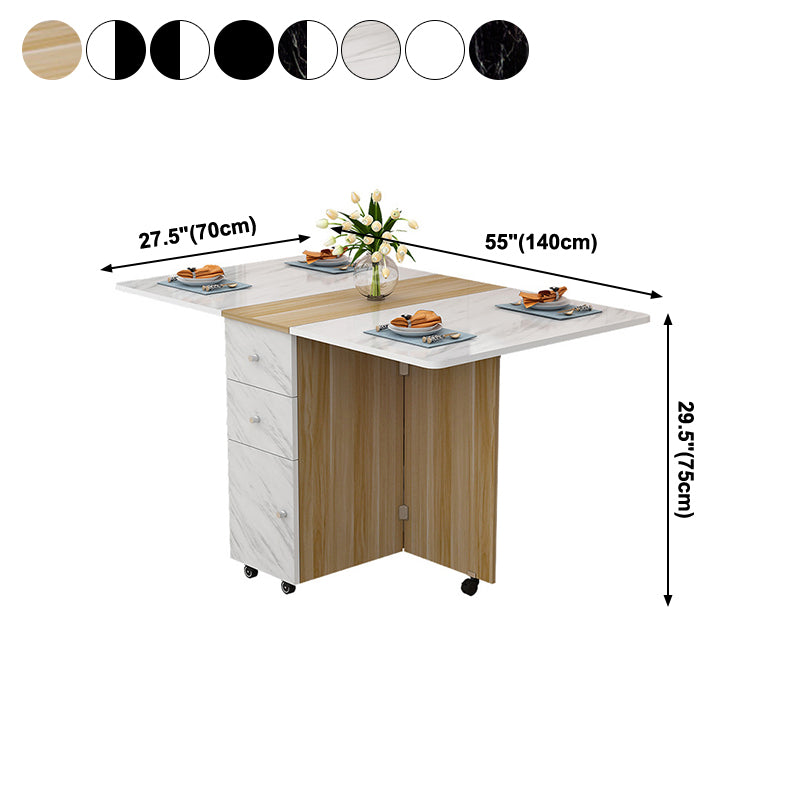 Manufactured Wood Mid-Century Modern Table Rectangle Wood Top Table with Drop Leaf