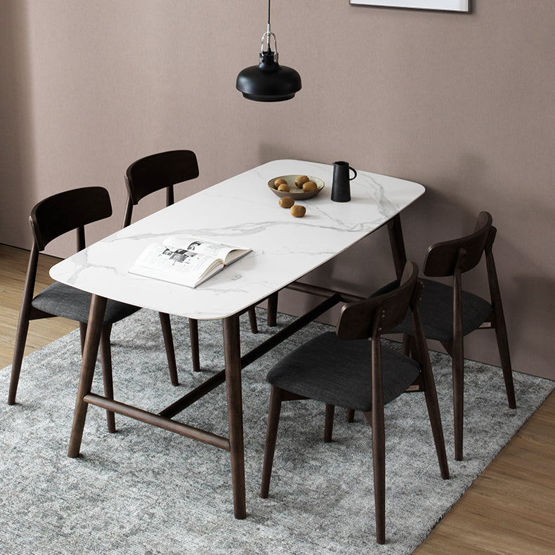 Solid Wood Mid-Century Modern Table Rectangle Sintered Stone Top Table with Trestle