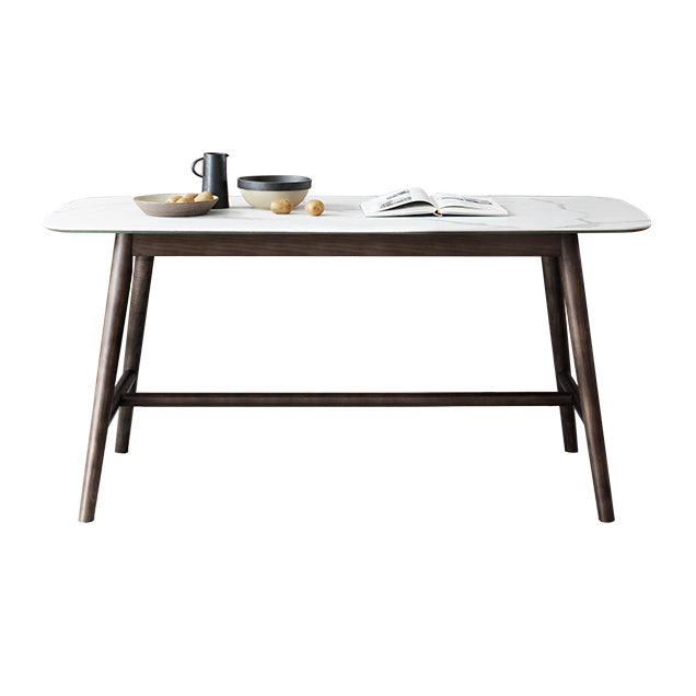 Solid Wood Mid-Century Modern Table Rectangle Sintered Stone Top Table with Trestle