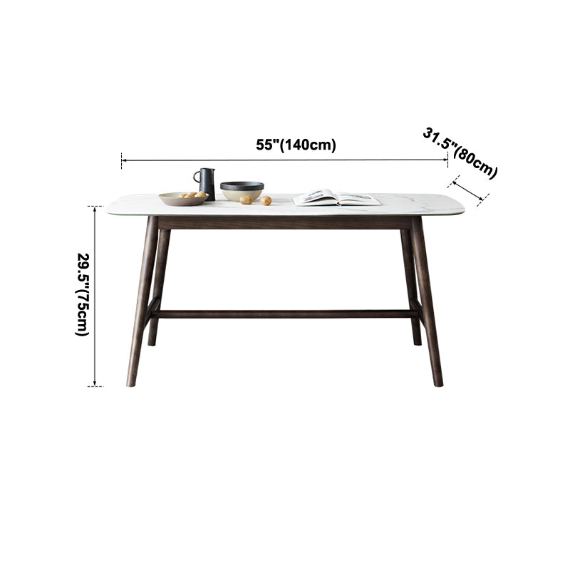 Solid Wood Mid-Century Modern Table Rectangle Sintered Stone Top Table with Trestle