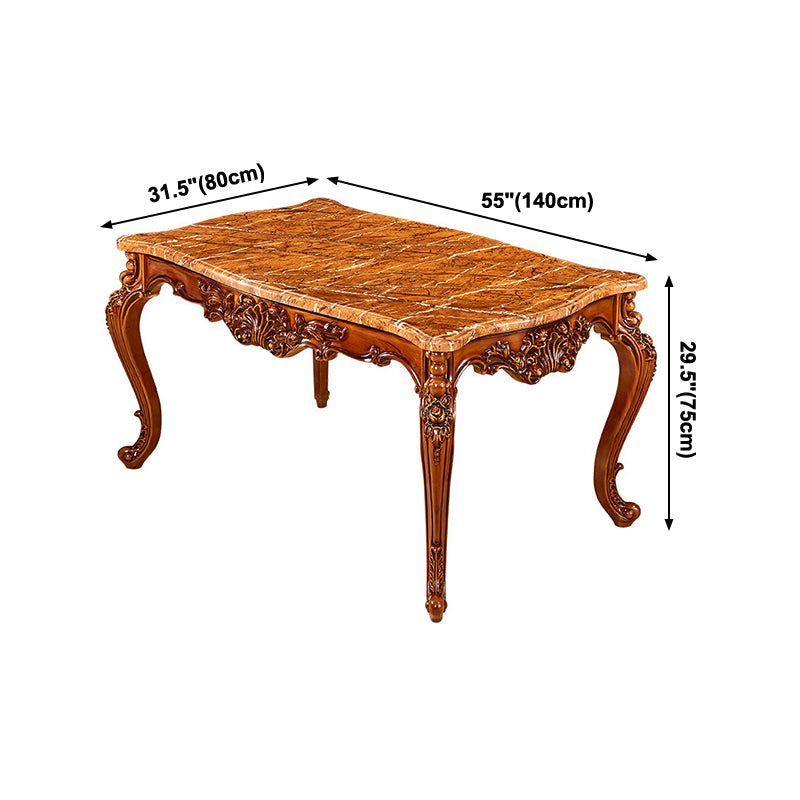 Mesa de comedor de estilo victoriano de rectángulo Tono marrón con mármol
