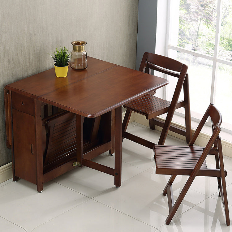 Mid-Century Modern Dining Table Rubberwood Solid Wood Table with Wood Base