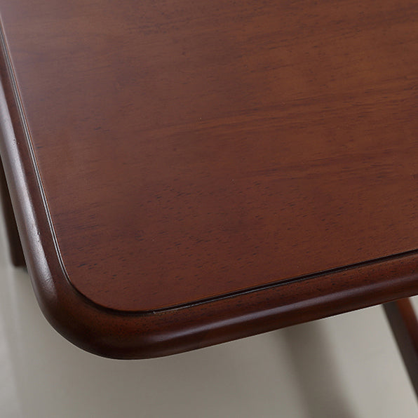 Mid-Century Modern Dining Table Rubberwood Solid Wood Table with Wood Base