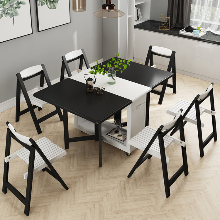 Mid-Century Modern Dining Table Rectangle Rubberwood Drop-Leaf Dining Table for Home Use