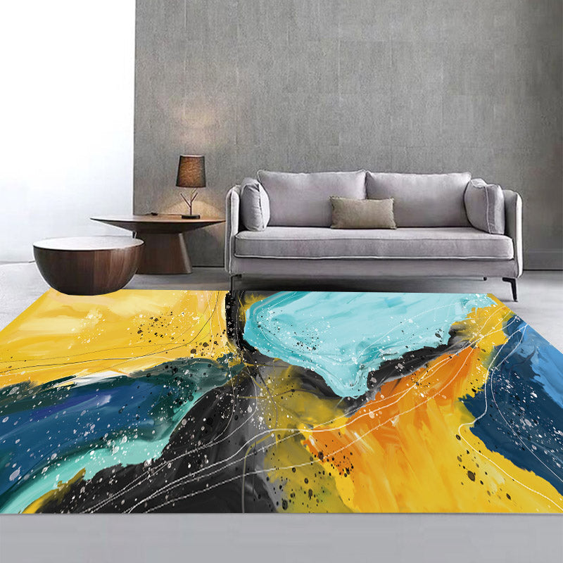 Modern Living Room Carpet Abstract Pattern Area Rug Polyester Washable Carpet with Non-Slip Backing