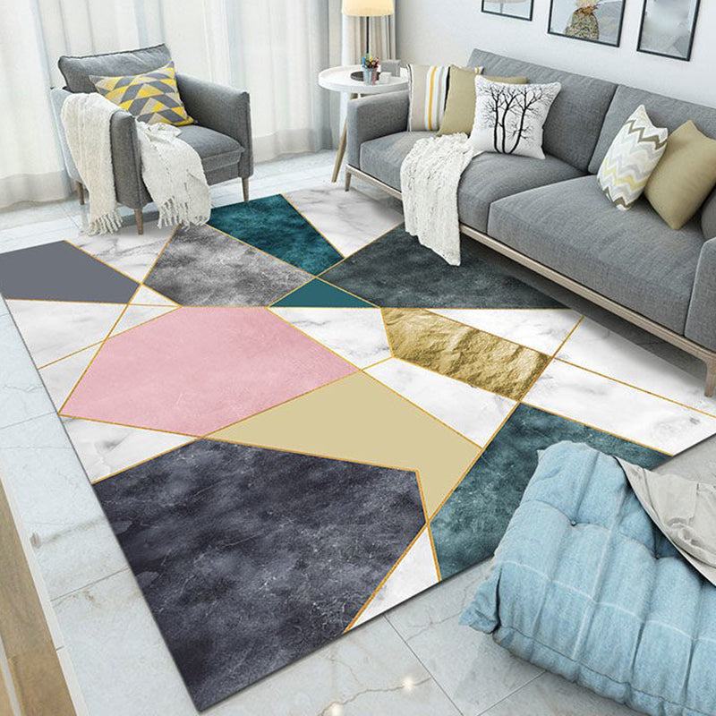 Modern Drawing Room Area Rug Geometric Pattern Polyester Area Carpet Non-Slip Backing Rug