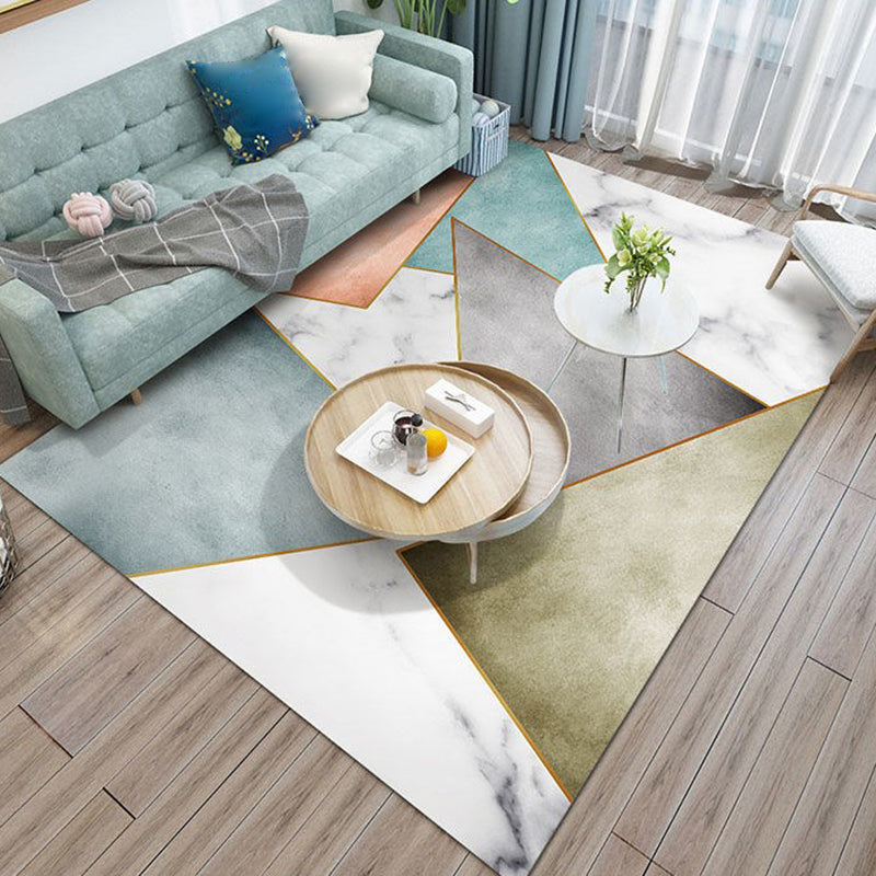 Modern Drawing Room Area Rug Geometric Pattern Polyester Area Carpet Non-Slip Backing Rug