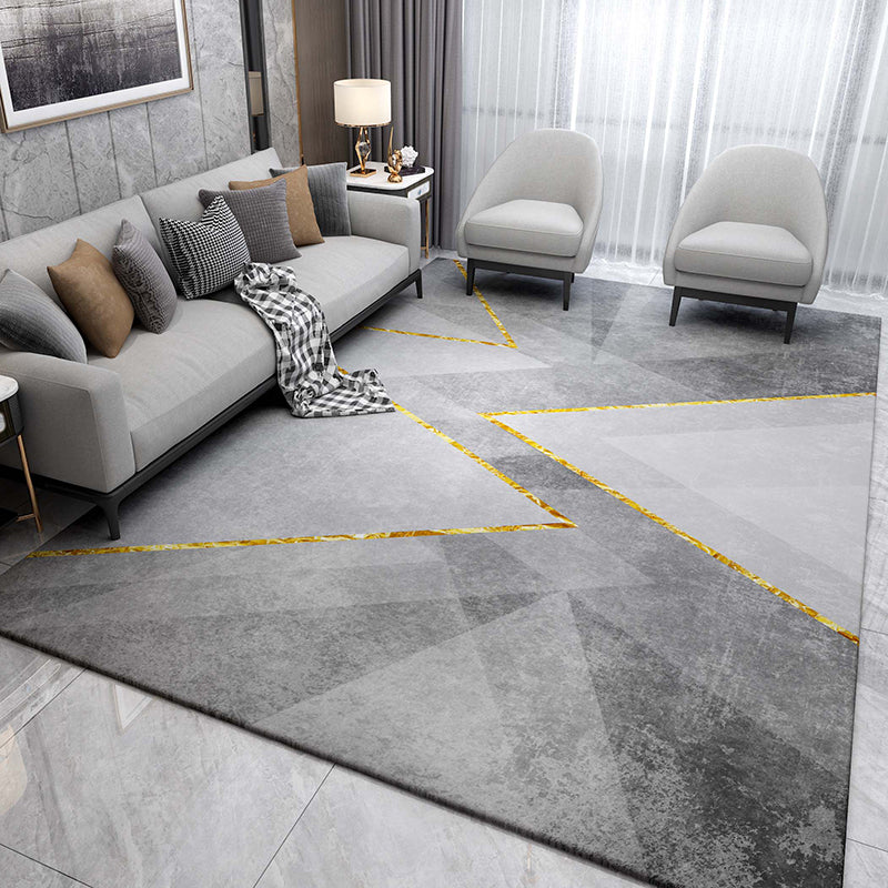 Stylish Grey Area Rug Modern Polyester Area Carpet Geometric Pattern Stain Resistant Rug for Bedroom