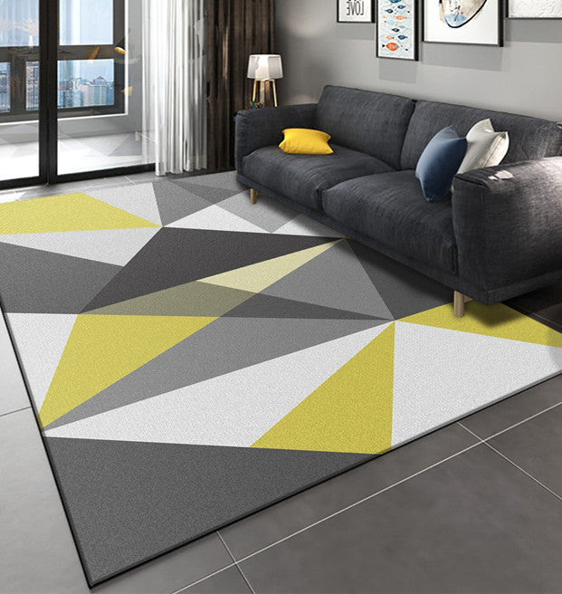 Stylish Grey Area Rug Modern Polyester Area Carpet Geometric Pattern Stain Resistant Rug for Bedroom