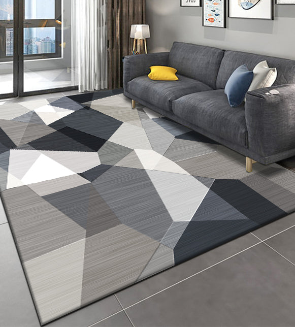 Stylish Grey Area Rug Modern Polyester Area Carpet Geometric Pattern Stain Resistant Rug for Bedroom