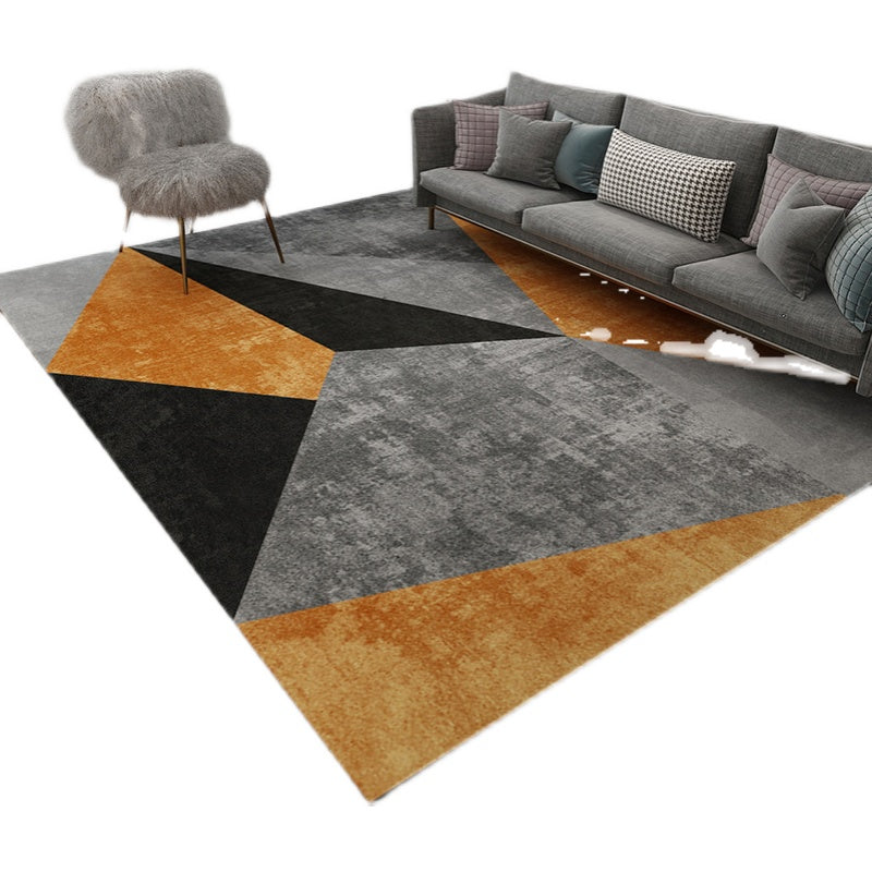 Stylish Grey Area Rug Modern Polyester Area Carpet Geometric Pattern Stain Resistant Rug for Bedroom