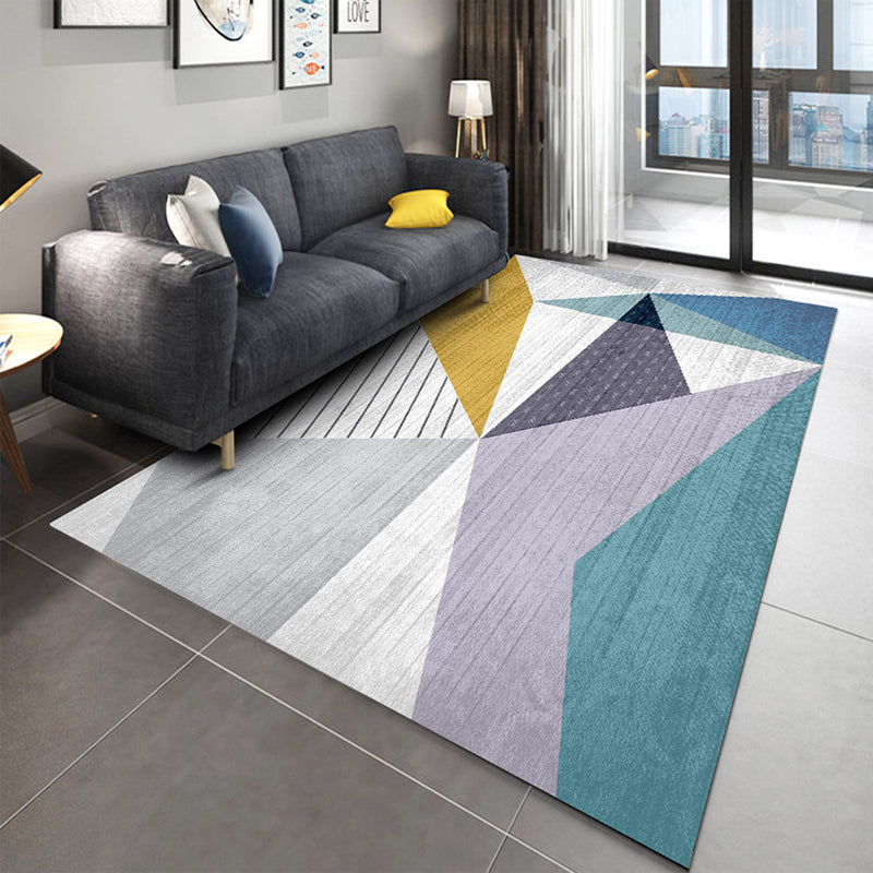 Grey Modern Carpet Geometric Print Polyester Area Carpet Anti-Slip Easy Care Rug for Home Decor