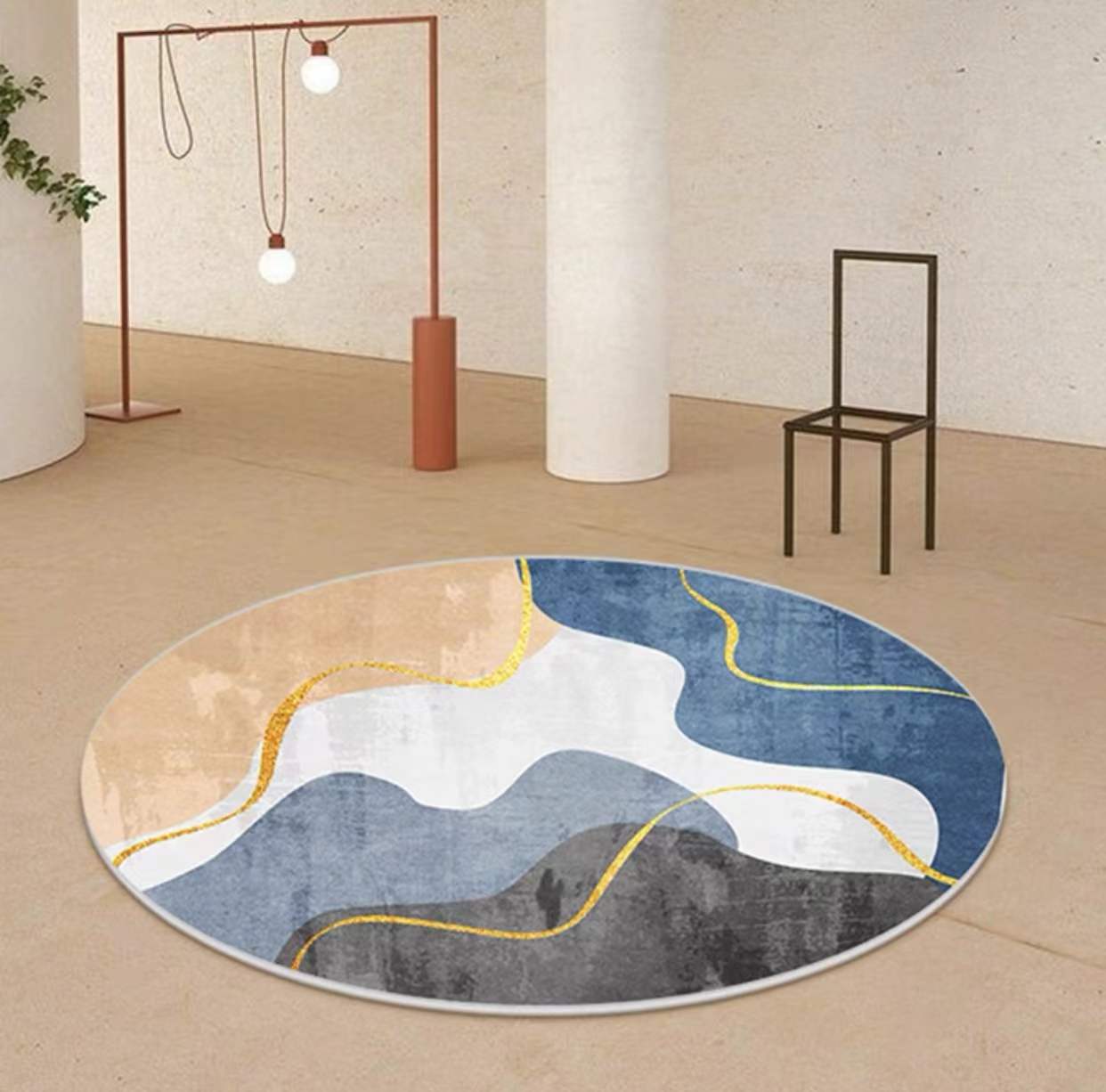 Round Nordic Indoor Rug Modern Morandi Color Polyester Stain Resistant Area Carpet for Living Room