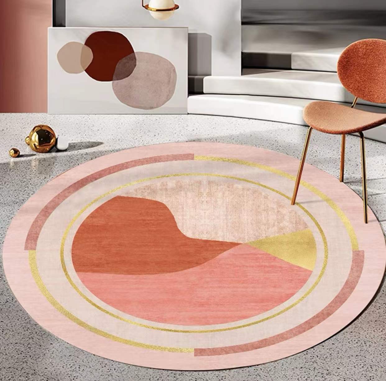 Runder nordischer Innenteppich moderner Morandi Farbe Polyester Fleckenresistent Fläche Teppich für Wohnzimmer