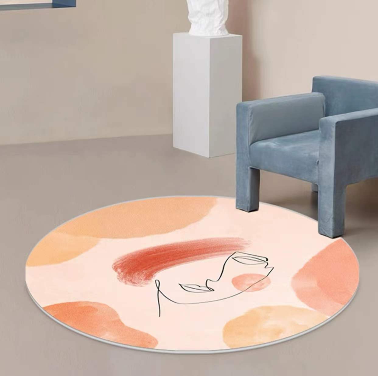 Round Nordic Indoor Rug Modern Morandi Color Polyester Stain Resistant Area Carpet for Living Room