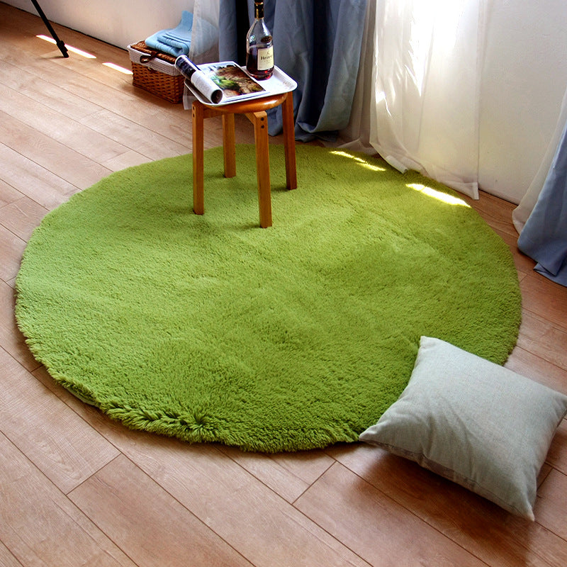 Minimalist Round Rug Simple Solid Color Carpet Polyester Shag Rug with Non-Slip Backing