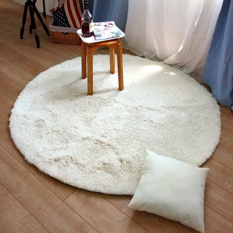 Minimalist Round Rug Simple Solid Color Carpet Polyester Shag Rug with Non-Slip Backing