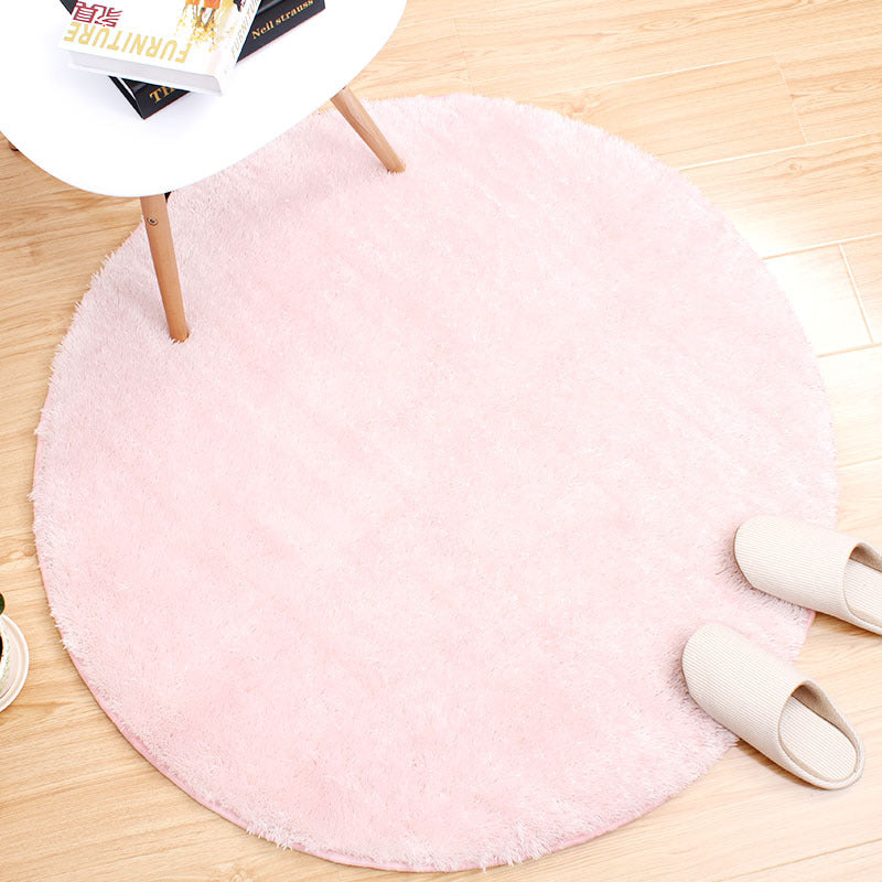 Minimalist Round Rug Simple Solid Color Carpet Polyester Shag Rug with Non-Slip Backing