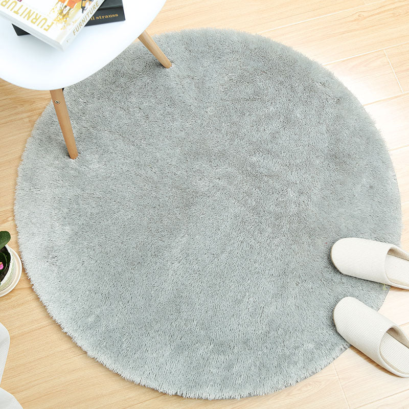 Minimalist Round Rug Simple Solid Color Carpet Polyester Shag Rug with Non-Slip Backing