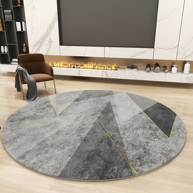 Chic Grey Area Rug Modern Polyester Area Carpet Geometric Pattern Anti-Slip Rug for Living Room
