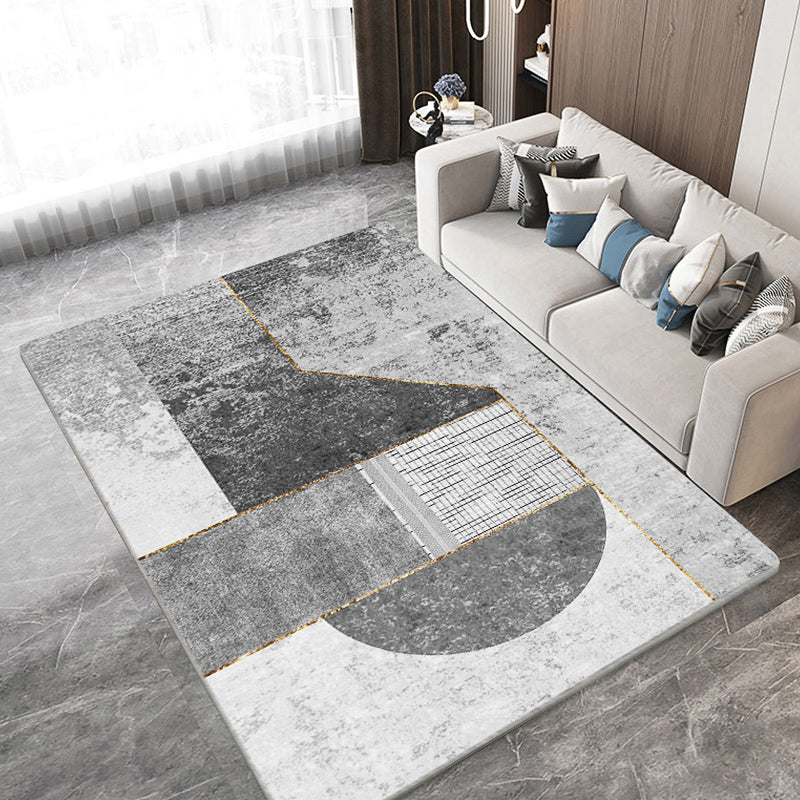 Fancy Modern Rug Grey Geometric Print Area Rug Polyester Stain Resistant Rug for Home Decor