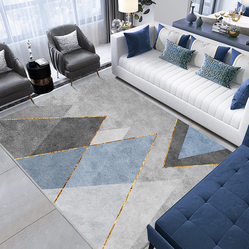 Alfombra moderna de la alfombra gris área de impresión geométrica alfombra de poliéster alfombra resistente a la mancha para decoración del hogar