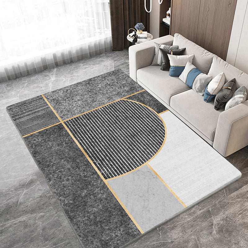 Fancy Modern Rug Grey Geometric Print Area Rug Polyester Stain Resistant Rug for Home Decor