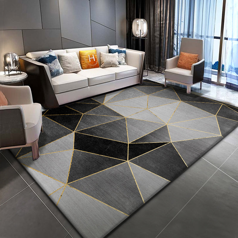 Modern Geometric Pattern Rug Grey Polyester Area Rug Non-Slip Backing Area Carpet for Living Room