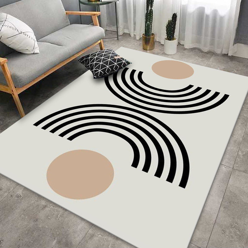 Modern Living Room Area Rug Stripe Pattern Polyester Area Carpet Non-Slip Backing Area Rug
