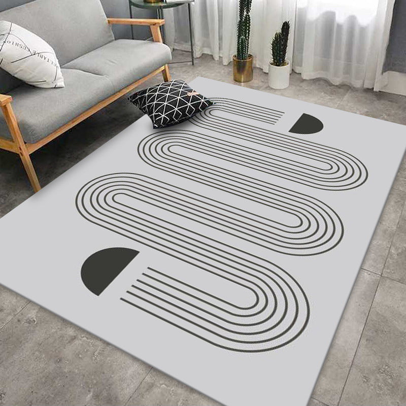 Modern Living Room Area Rug Stripe Pattern Polyester Area Carpet Non-Slip Backing Area Rug