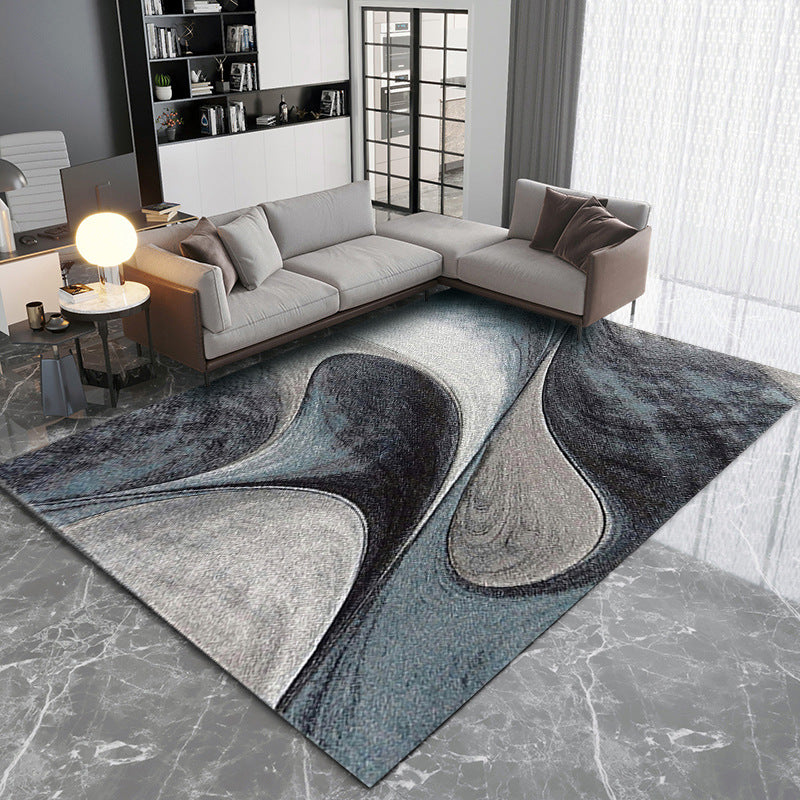 Modern Blue Area Carpet Abstract Pattern Polyester Area Rug Non-Slip Backing Rug for Drawing Room