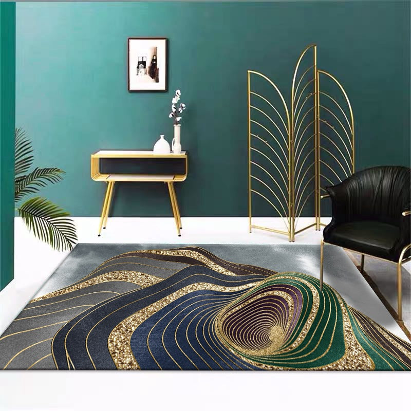 Modern Blue Area Carpet Abstract Pattern Polyester Area Rug Non-Slip Backing Rug for Drawing Room