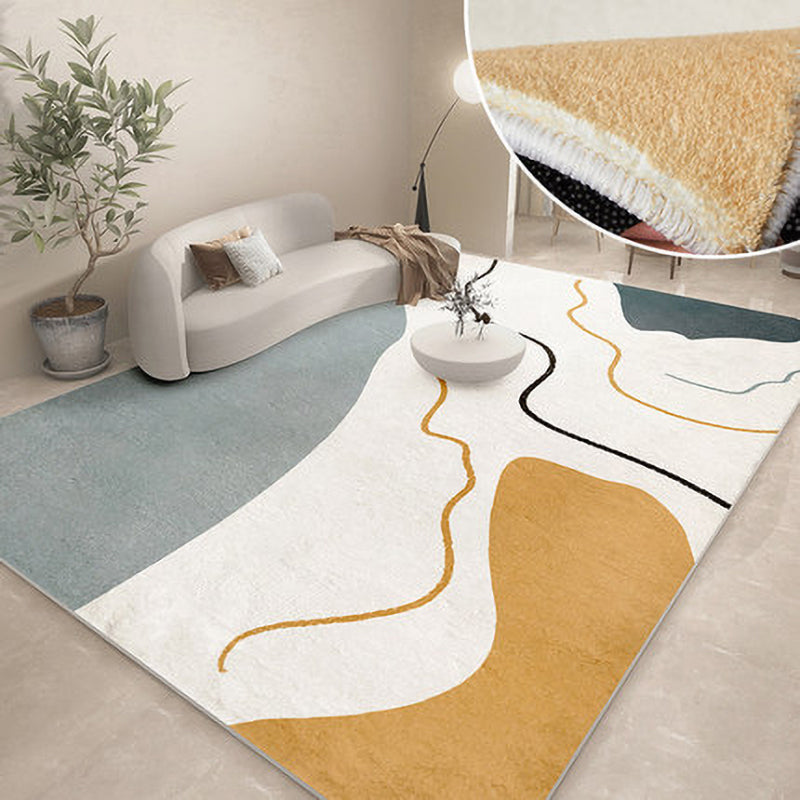 Khaki Modern Area Rug Color Block Polyester Area Carpet Non-Slip Backing Area Rug for Home Decor