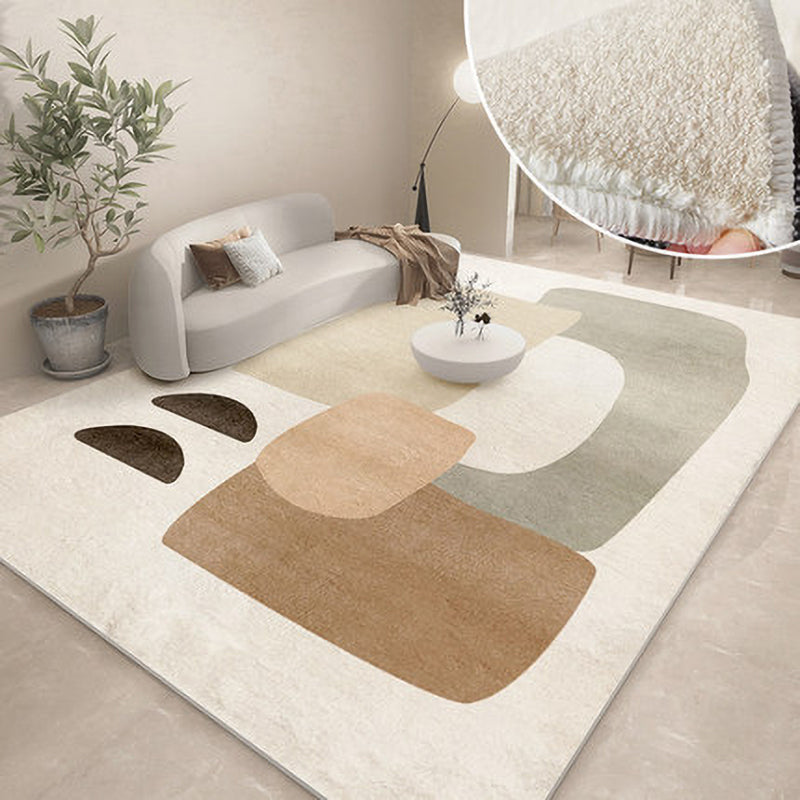 Khaki Modern Area Rug Color Block Polyester Area Carpet Non-Slip Backing Area Rug for Home Decor