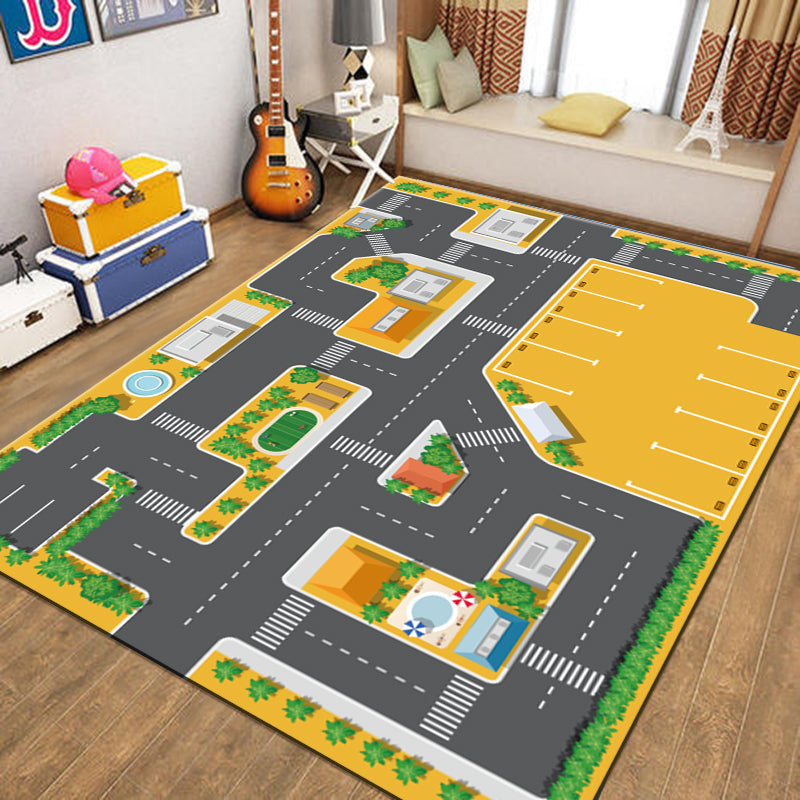 Fancy Modern Area Rug Track Pattern Polyester Area Carpet Stain Resistant Rug for Home Decor