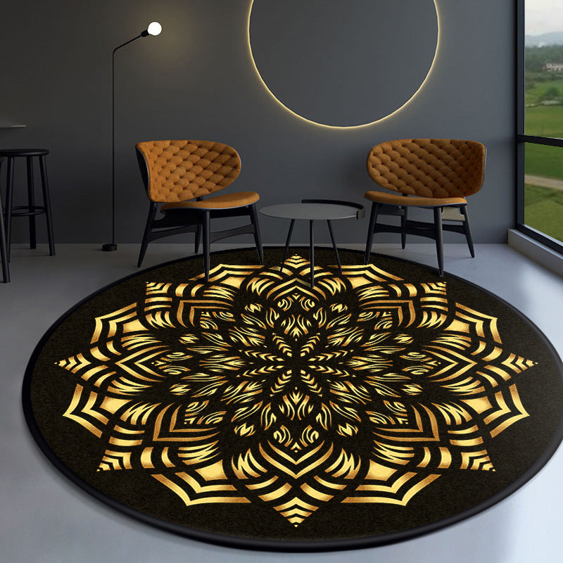 Black Modern Area Rug Polyester Flower Pattern Area Carpet Stain Resistant Rug for Home Decor