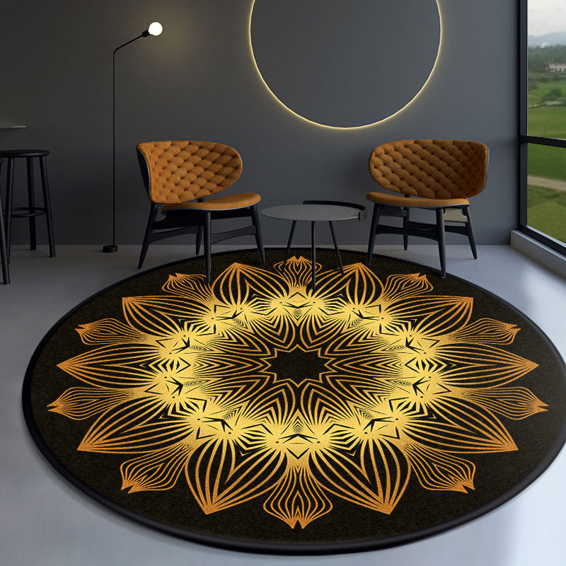 Black Modern Area Rug Polyester Flower Pattern Area Carpet Stain Resistant Rug for Home Decor