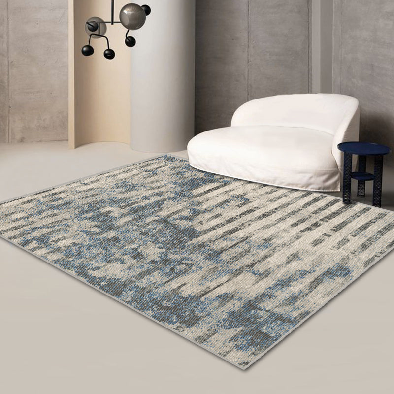 Blue Modern Carpet Tie-Dye Pattern Polyester Area Rug Non-Slip Backing Rug for Living Room