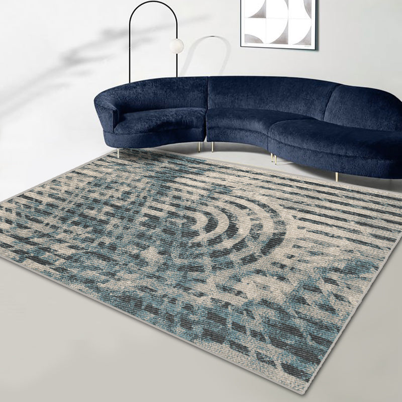 Blue Modern Carpet Tie-Dye Pattern Polyester Area Rug Non-Slip Backing Rug for Living Room
