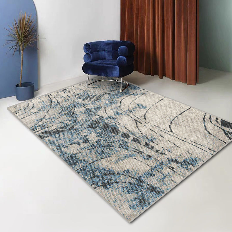 Blue Modern Carpet Tie-Dye Pattern Polyester Area Rug Non-Slip Backing Rug for Living Room