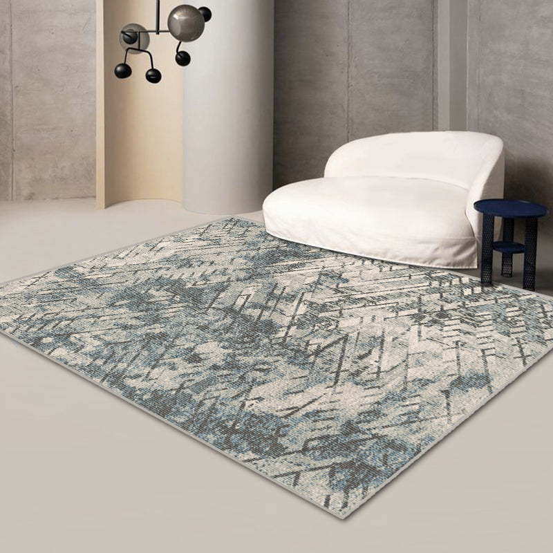 Blue Modern Carpet Tie-Dye Pattern Polyester Area Rug Non-Slip Backing Rug for Living Room