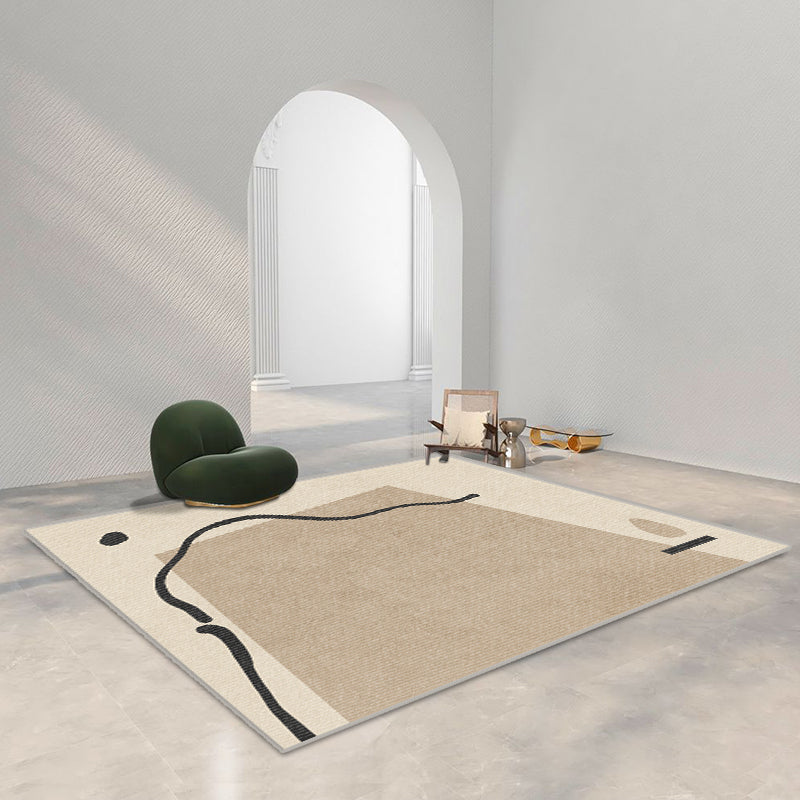 Modern Living Room Area Rug Brown Color Block Area Carpet Polyester Anti-Slip Area Rug