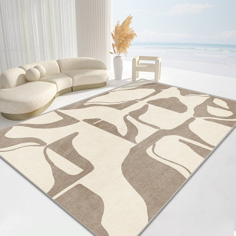 Modern Living Room Area Rug Brown Color Block Area Carpet Polyester Anti-Slip Area Rug
