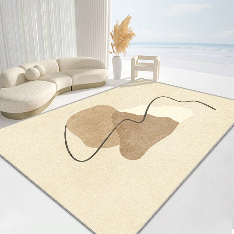 Modern Living Room Area Rug Brown Color Block Area Carpet Polyester Anti-Slip Area Rug