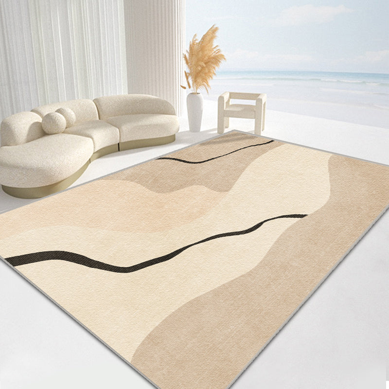 Modern Living Room Area Rug Brown Color Block Area Carpet Polyester Anti-Slip Area Rug