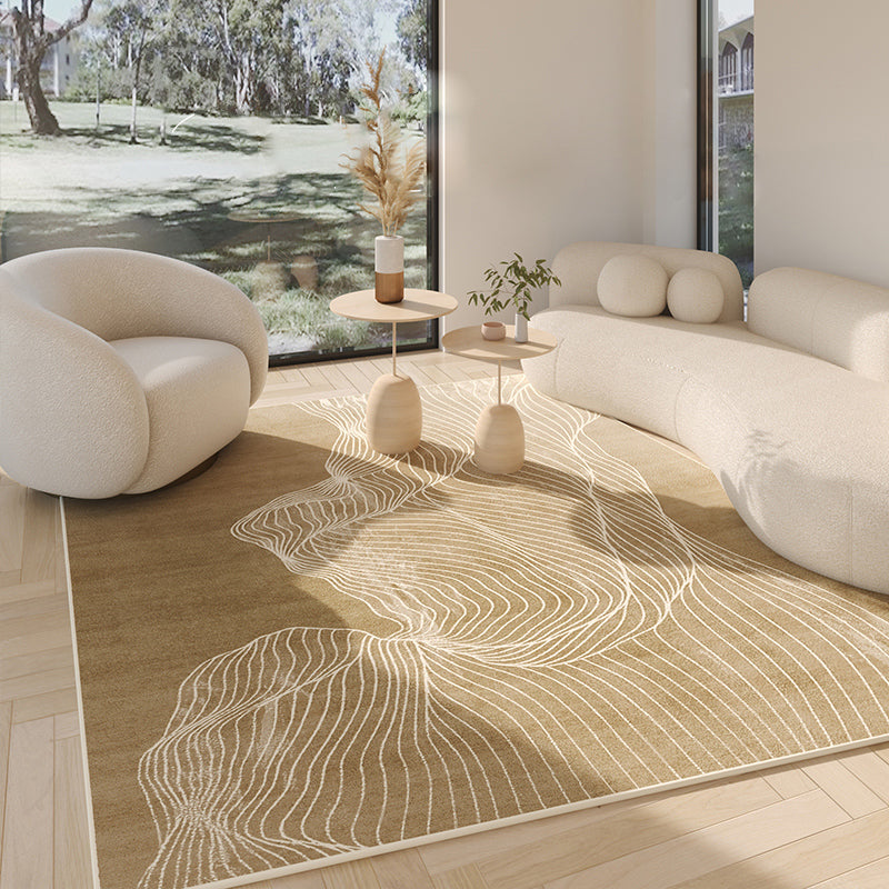 Khaki Modern Area Rug Stripe Pattern Polyester Area Carpet Anti-Slip Washable Rug for Home Decor