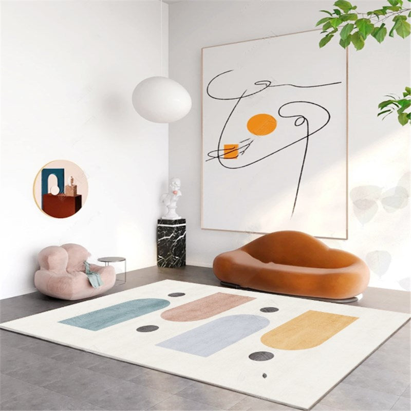 Modern Living Room Area Rug Color Block Polyester Area Carpet Anti-Slip Easy Care Rug