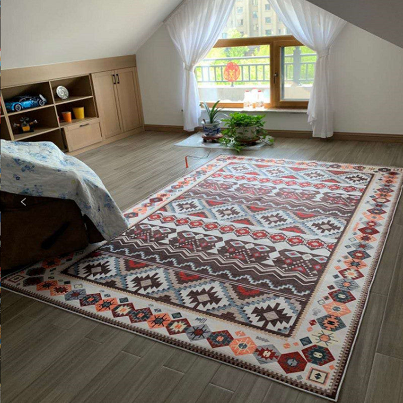 Modern Living Room Area Rug Color Block Polyester Area Carpet Anti-Slip Easy Care Rug